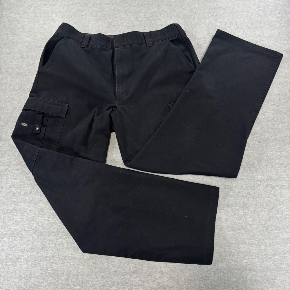 Dickies Mens Black Cargo Work Pants 2112377BK Straight Leg‎ Twill Size 36 UL